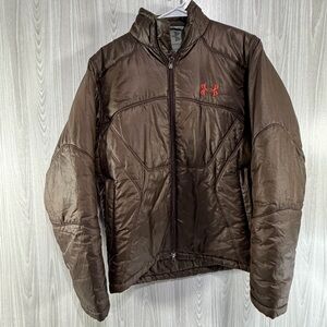 Under Armour Performance Quilted Puffer Jacket Mens Small Packable Coat Brown